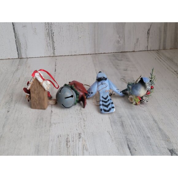 Red cardinal blue jay set ornament Xmas bell - Picture 5 of 5